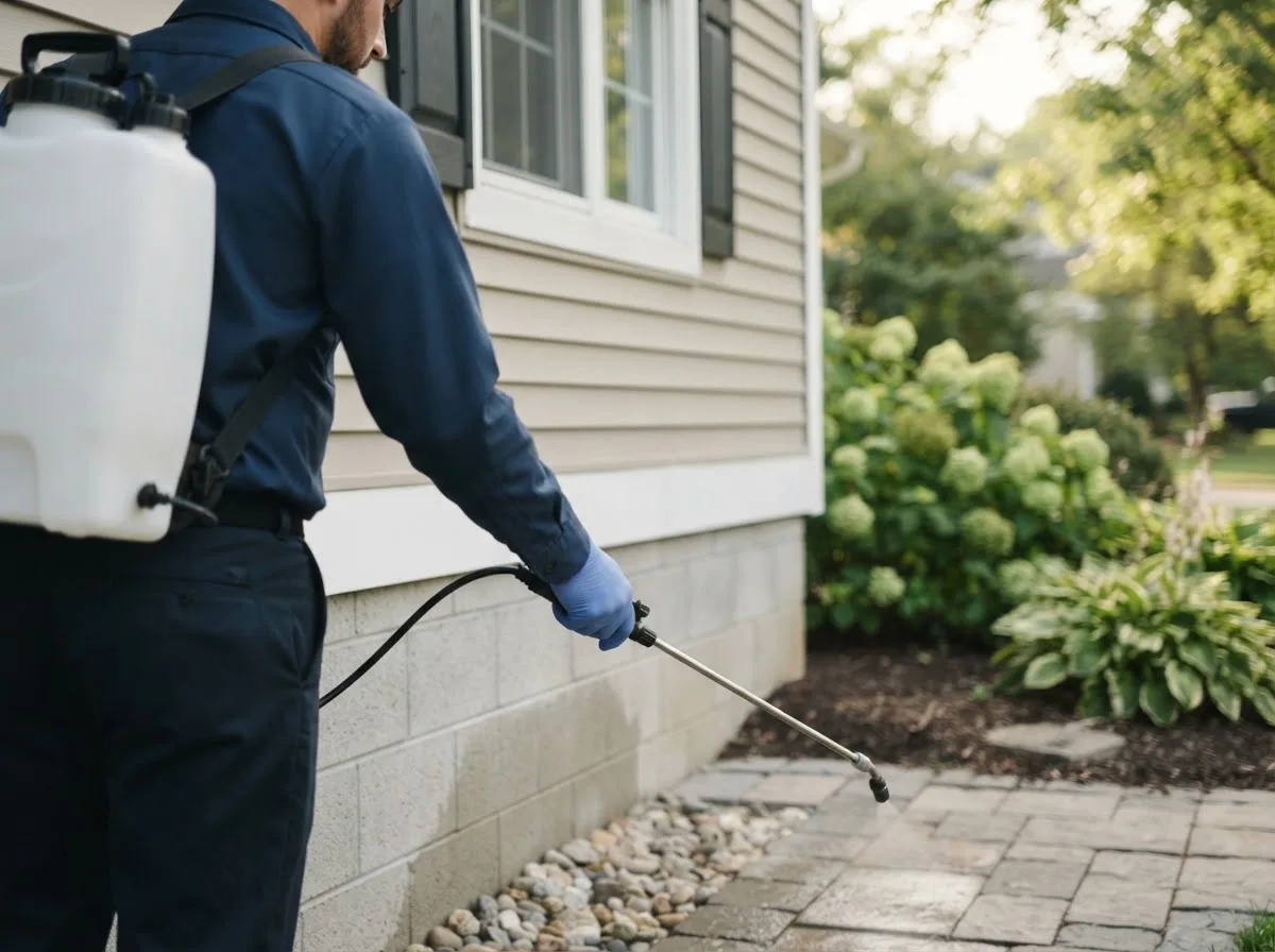 Pest control technician inspecting a home in Monmouth, OR